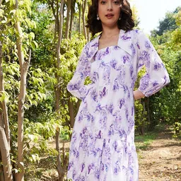 Athena Floral Print Flared Sleeve A-Line Dress-picture-41