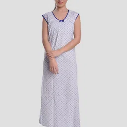CIERGE Blue Checked Maxi Pure Cotton Nightdress-image-20