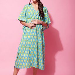 Secret Wish Floral Printed Pure Cotton Maternity Kaftan Nightdress-picture-10