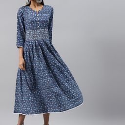 Meeranshi Navy Blue & White Floral Midi Dress-image-40