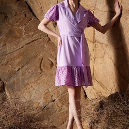 Athena Self Design Puff Sleeves Wrap Dress-40