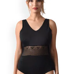 Poftik Medium Coverage V-Neck Bodysuit Swimdress-image-38