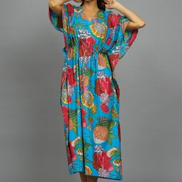 HANDICRAFT PALACE Floral Printed Pure Cotton Maxi Kaftan Nightdress-picture-5