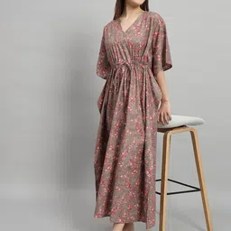 HANDICRAFT PALACE Floral Printed Pure Cotton Maxi Kaftan Nightdress-image-22
