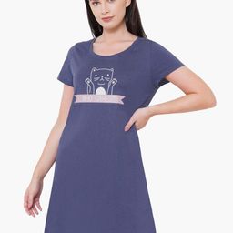 Soie Printed Short Sleeves Super Soft Knee Length Nightdress-image-73