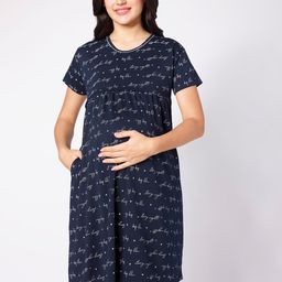 beebelle Navy Blue Typography Printed Maternity Nightdress-image-8