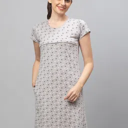 AV2 Women Grey Printed Cotton Maternity Nightdress-image-66