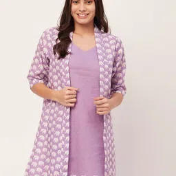 Moomaya Printed Cotton Nightdress With Shrug-image-5