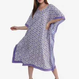 Beau Design Purple Printed Kaftan Nightdress-image-64