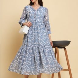 SWAGG INDIA Floral Printed Georgette A-Line Midi Dress-picture-30