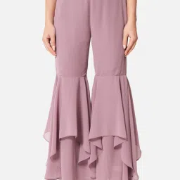 Women Flared Purple Georgette Trousers-image-53
