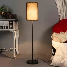pristine interiors Matteo Black Cotton Shade Club Floor Lamp With MDF Base-picture-41