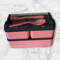 Double Decker Lunch Box Leak-Proof BPA-Free 3 Container With Spoon & Fork Spoon 3 Containers Lunch Box-image-37