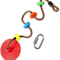 Platforms Disc Tree Swing Seat & Climbing Knot Rope with Carabiner Hook for Kids-2