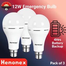 henonex Pack of 3 – 12W Rechargeable LED Emergency Backup Bulbs 2 hrs Bulb Emergency Light-picture-48