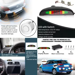 monolive Car Reverse Parking White Sensor With Led Display/Buzzer-168 White 4Parking Sensor Increased Safety For Passengers Universal For Car-168 Parking Sensor image 2