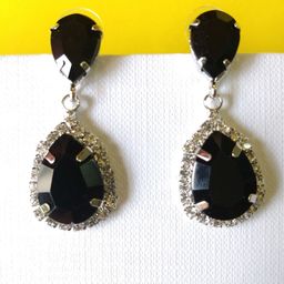 OOMPH Black Silver-Plated Handcrafted CZ Stone-Studded Teardrop Shaped Drop Earrings-0