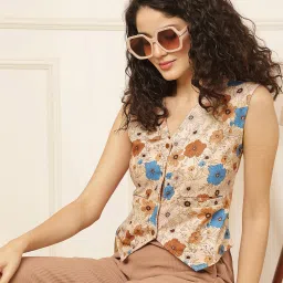 Floral Print Women Waistcoat-17