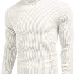Men Woven High Neck White Sweater-image-95