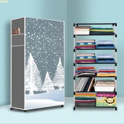 6 Shelf Foldable Collapsible Wardrobe Storage Organizer Almirah Cloth Rack PP Collapsible Wardrobe-picture-3