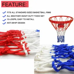 swikaar Basketball Net 2 PCS Outdoor/Indoor Net (12 Loops) (Red+White+Blue) BBN14 Basketball Net image 4