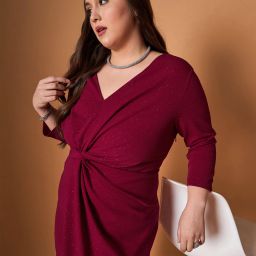 Women A-line Maroon Midi/Calf Length Dress-image-2