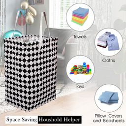 Kuber Industries 2 Pcs Black & White Checked Foldable Laundry Baskets-24