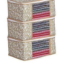 Perpetual Beige & White 3 Pieces Saree Organisers with Transparent Window And Zip-9