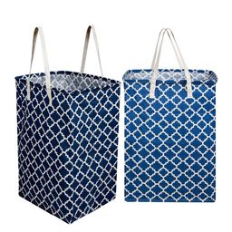 Kuber Industries White & Blue 2 Pieces Printed Laundry Bag-55