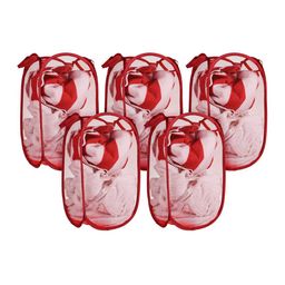 Kuber Industries Red 5 Pieces Textured Foldable Laundry Bags-18