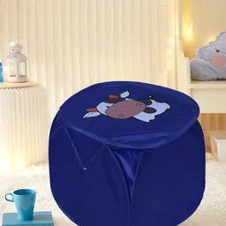 Kuber Industries Blue Cow Printed Foldable Laundry Bags With Lid - 45 L-42