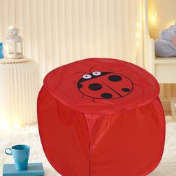 Kuber Industries Red & Black Printed Foldable Laundry Bags With Lid - 45 L-46