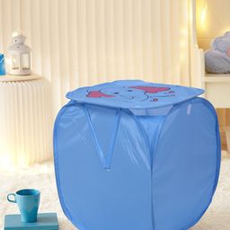 Kuber Industries Blue Elephant Printed Foldable Laundry Bags With Lid - 45 L-25