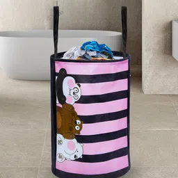 prettykrafts Pink & Black Printed Foldable Round Laundry Bag-image-15