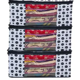 Perpetual Black & White 3 Pieces Saree Organisers with Transparent Window And Zip-15