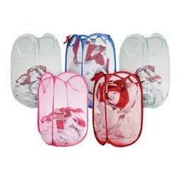 Kuber Industries 5 Pc Nylon Net Lightweight & Foldable  Laundry Baskets With Handle-63