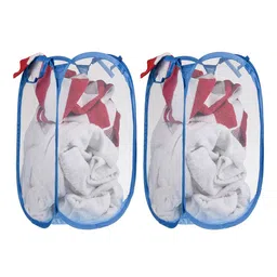 Kuber Industries 2 Pc Blue Nylon Net Lightweight & Foldable  Laundry Baskets With Handle-22