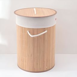Savya Home Beige & White Textured Bamboo Foldable Laundry Basket With Lid-12