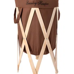 HOKIPO Brown Cotton Laundry Bag With Wooden Stand 80 L-34