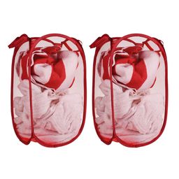 Kuber Industries 2 Pieces Red Textured Foldable Laundry Bags-29