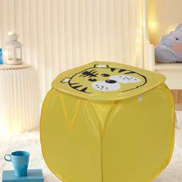 Kuber Industries Yellow Tiger Printed Foldable Laundry Bags With Lid - 45 L-40
