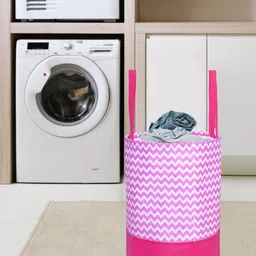 prettykrafts Pink & White Printed Round Foldable Laundry Basket-image-21