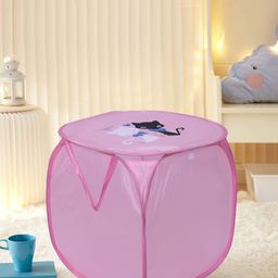 Kuber Industries Pink Cat Printed Foldable Laundry Bags With Lid - 45 L-54