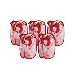 Kuber Industries Red 5-Pieces Foldable Laundry Bags-42