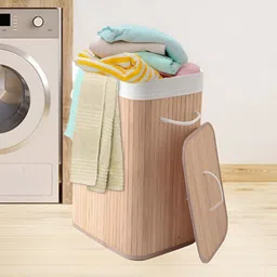 The Better Home Beige Textured Bamboo Laundry Bag-13