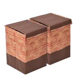 Kuber Industries Set Of 2 Brown Printed Non Woven Foldable Laundry Baskets-16