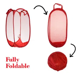 Kuber Industries 2 Pc Red Nylon Net Lightweight & Foldable  Laundry Baskets With Handle image 3