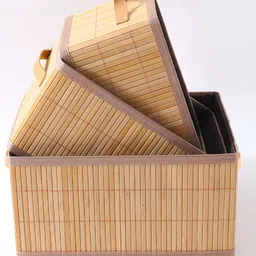 Kuber Industries 3 Pieces Brown Bamboo Laundry Bag image 2
