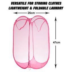 Kuber Industries 3 Pc Pink Nylon Net Lightweight & Foldable  Laundry Baskets With Handle image 3