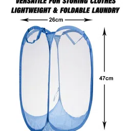 Kuber Industries 2 Pc Blue Nylon Net Lightweight & Foldable  Laundry Baskets With Handle image 3